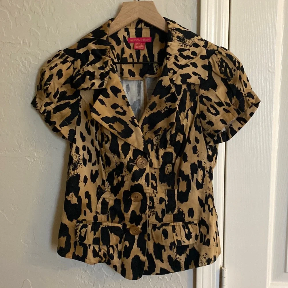 SUNNY LEIGH Animal Print Collar Short Sleeve Blazer/Blouse Size Small - Picture 2 of 10
